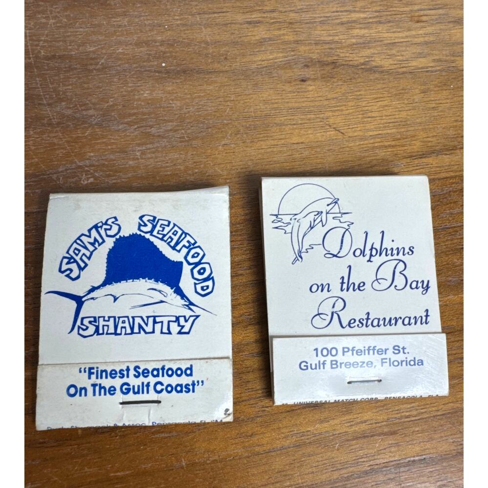Gulf Breeze Florida Matchbooks Sam's Seafood Dolphins on the Bay Restaurant FL